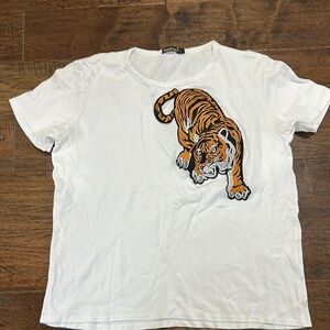 Boohoo White T-Shirt with Tiger Embroidery